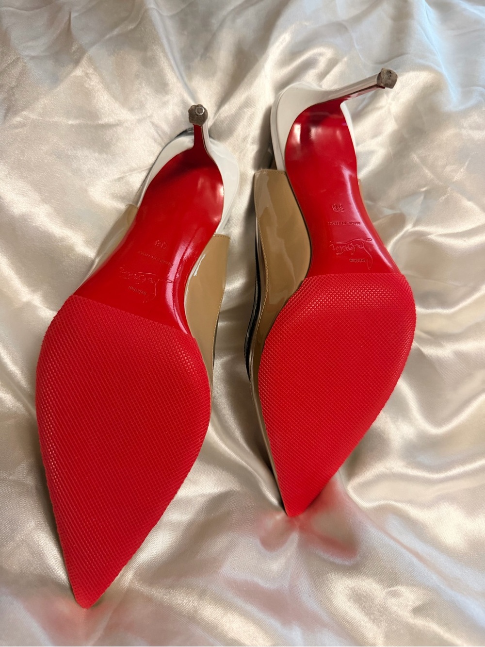 Christian Louboutin Paulina Slingback Pumps — Beige, Black, & White - Picture 2 of 5